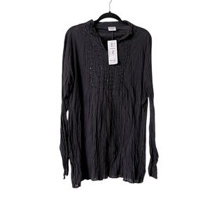 NWT Greater Good Indian black crinkle cotton gauze sequin trimmed L/S blouse